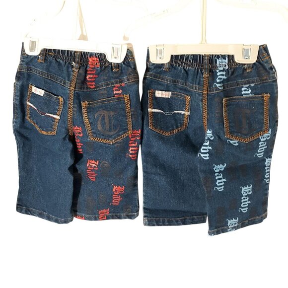 Trendy Baby Girl Denim Jeans Lot 18M Blue With Graphic Text & Embroidery Stylish - Picture 2 of 5